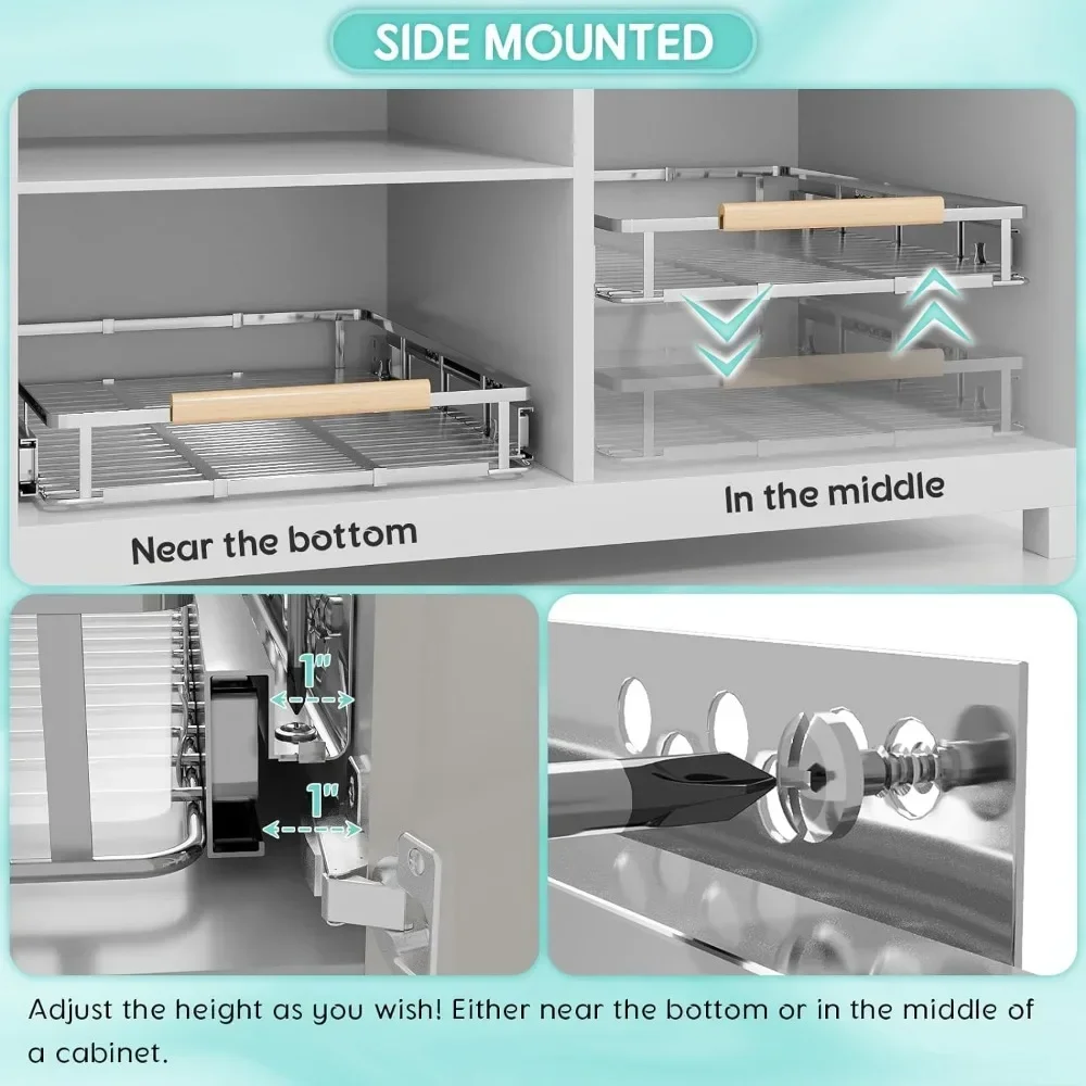 2Pack Expandable Pull Out Cabinet Organizer Closet Organizers 16.3~26.3''W x 17.3''D storage