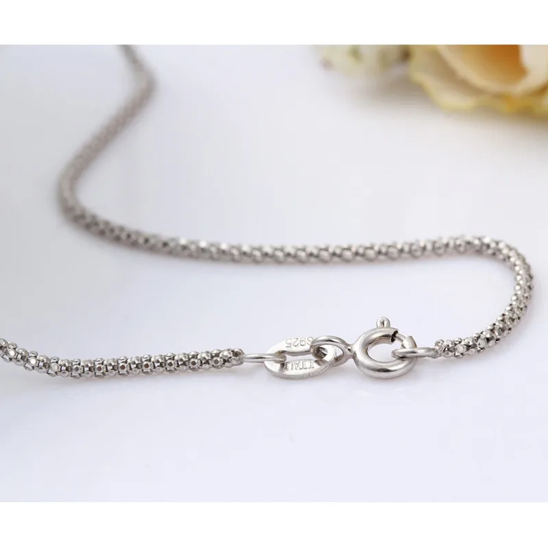 40cm-50cm 1,3mm 1,6mm Breite Echte 925 Sterling Silber Rhodium-Plattierte Popcorn-Kette Kurze Choker-Halskette Damen Mädchen Schmuck Geschenk