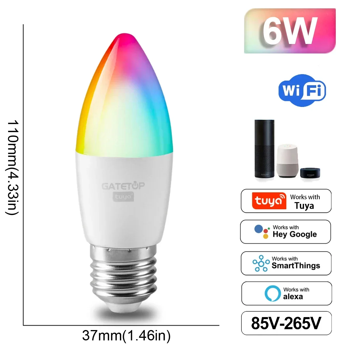 ตัวเลือกสินค้า RGB Wi-Fi Smart LED Bulb ปรับแสงได้ ควบคุมผ่าน Alexa และ Google Home