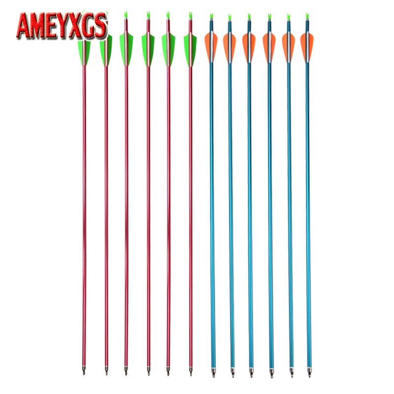 

6/12pcs 31.5 Inch Aluminum Arrow Spine 500 Archery ID 6.5mm 3inch Rubber Feather for Revurve Compound Bow Shooting Hunting