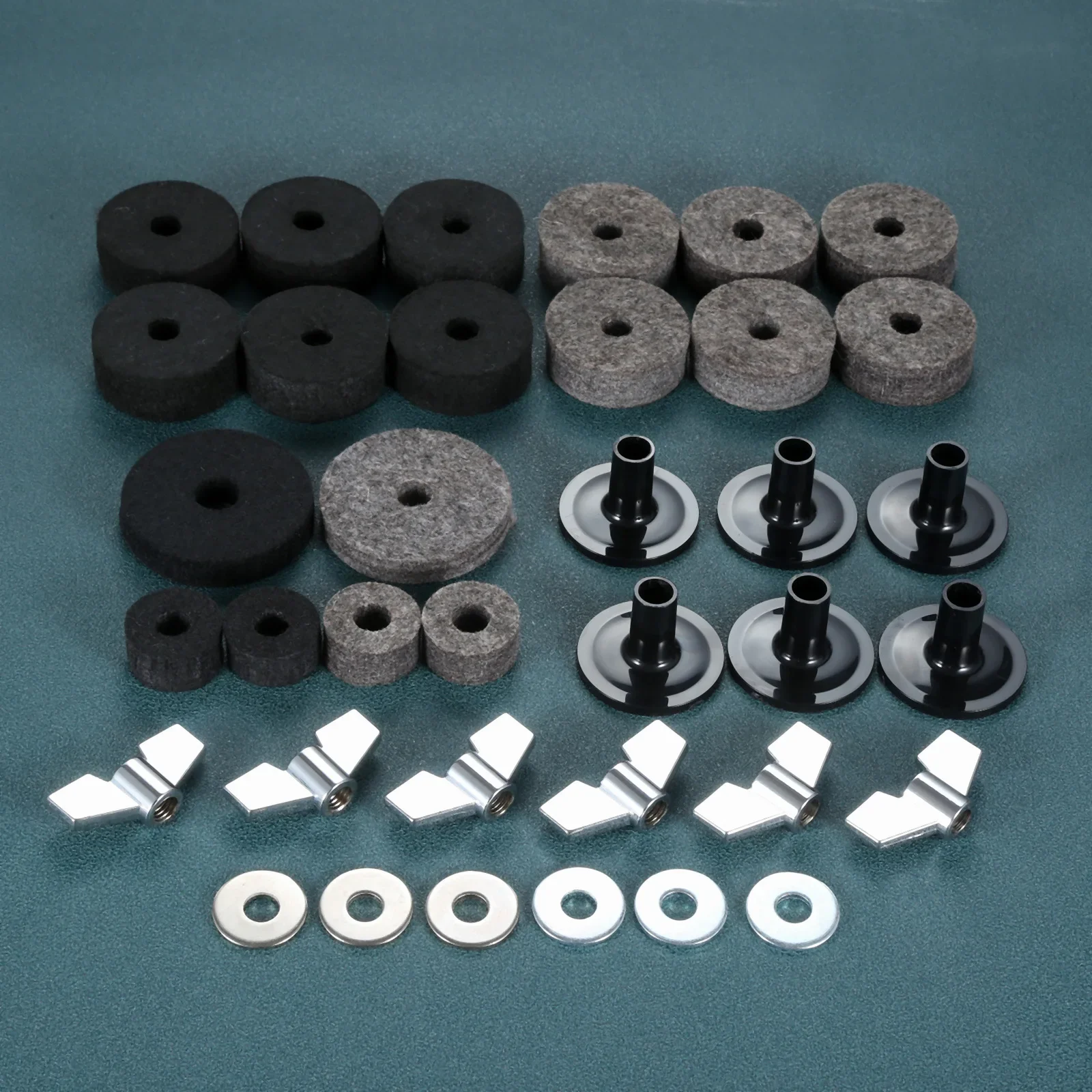 Cymbal Felts Hi-Hat Clutch Felt Hi Hat Cup Felt Cymbal Stand Sleeves with Base Wing Nuts and Washer for Drum 18 Pcs/set