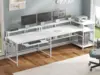 L Shaped Gaming Desk, Reversible Home Office Desk or Corner Desk, Gaming Desk with Power Outlets &LED Strip, Monitor Shelf,White 4