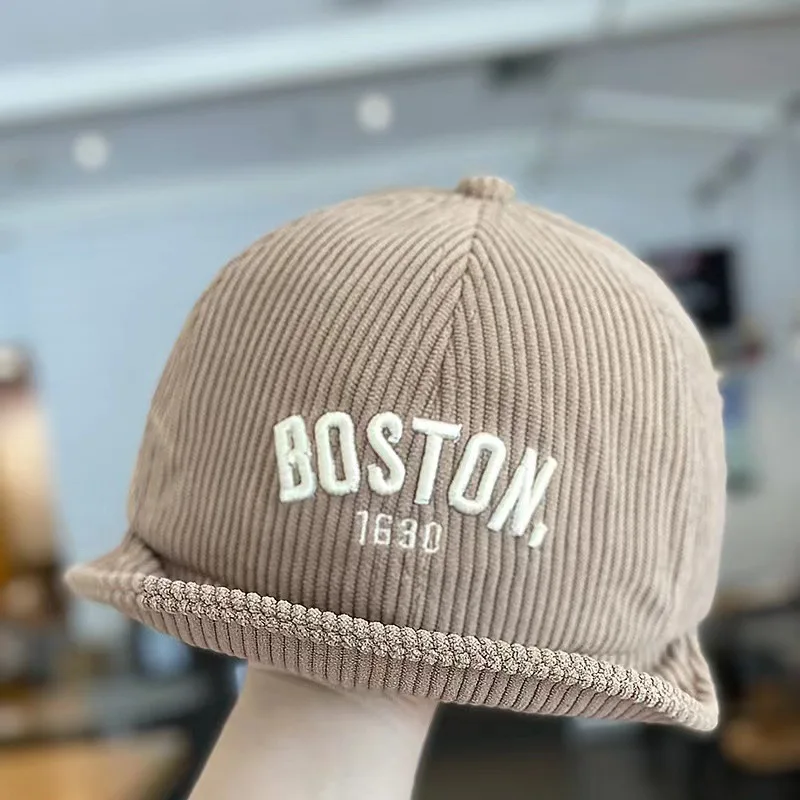Korean Letter Baby Baseball Cap Autumn Corduroy Baby Boy Girl Peaked Hat Toddler Kids Adjustable Sun Hats 4