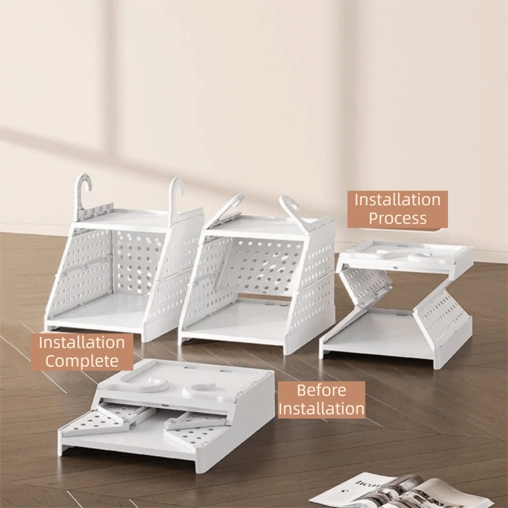 Plastic Multi-Layer Clothing Organizer Foldable Space Saving Hanging Clothes Storage Rack with Hook Large Capacity