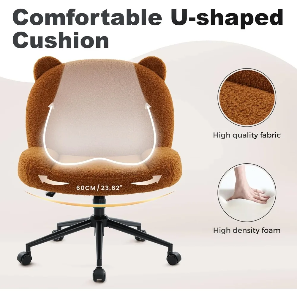 Armless Office Desk Chair with Wheels,Ergonomic Criss Cross Legged Computer Chair with Fabric Padded 4