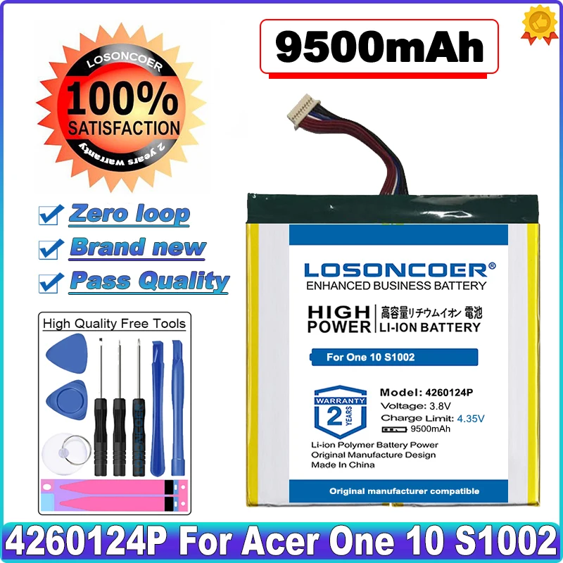 

LOSONCOER 9500mAh 4260124P Battery For Acer One 10 S1002 Laptop Tablet PC in stock