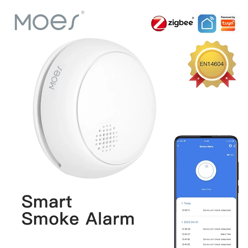 MOES ZigBee Tuya สมาร์ทเครื่องตรวจจับควัน Fire 85dB เสียงปลุกไซเรนเซ็นเซอร์สมาร์ทป้องกันความปลอดภัย Home KITCHEN Fire App Alert 1