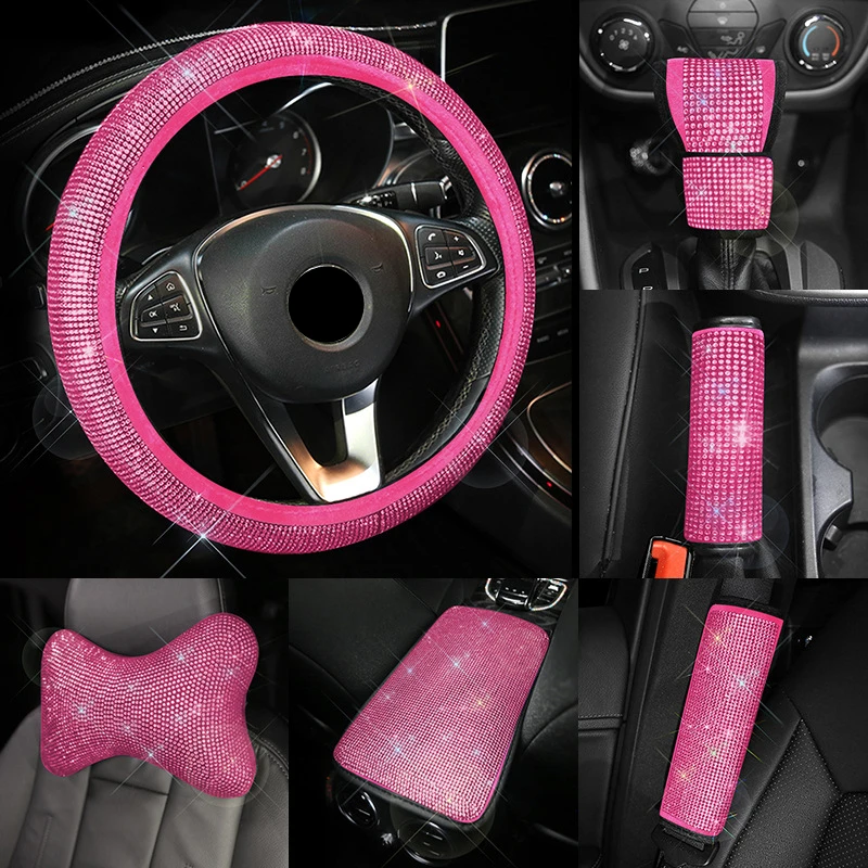 PinkCarAccessoriesforWomenSteeringWheelCoversInterior
