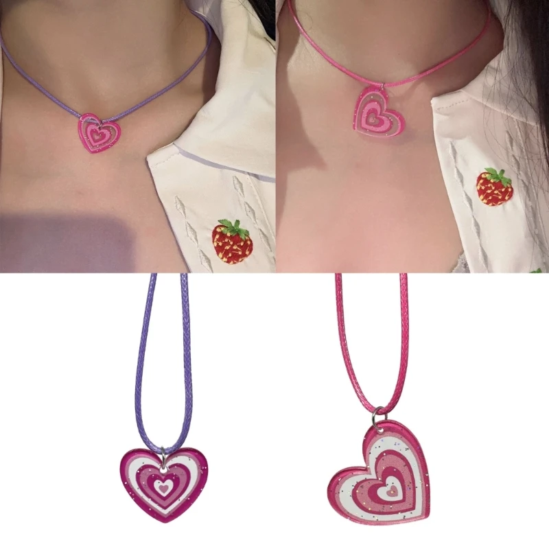 

Simple Sparkling Acrylic Heart Necklace Fashion Clavicle Chain Choker Jewelry