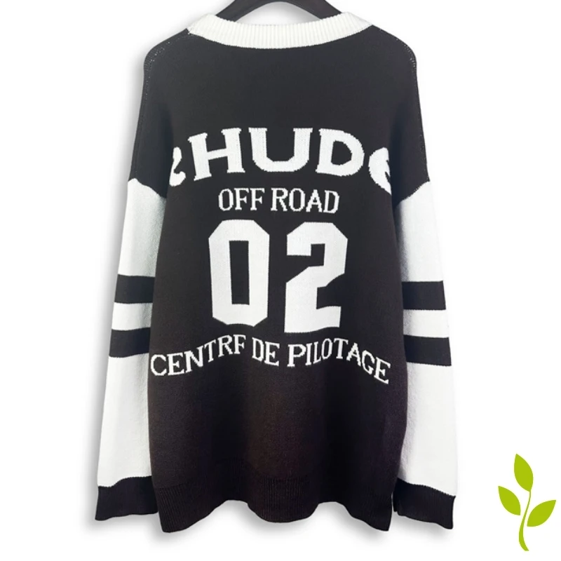 

High Quality Rhude Pullover Sweater with Sleeved Alphanumeric Printed Round Neck Sweater for Men and Women