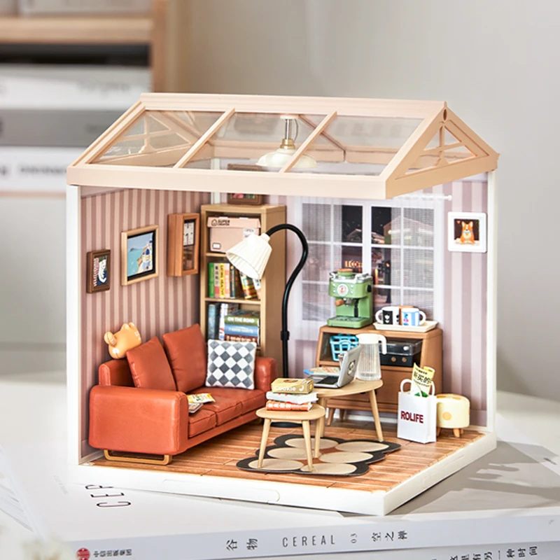 Robotime Rolife 3D Puzzle Super Store Cozy Living Lounge Plastic DIY Miniature House Kit LED Building Blocks for Adults Women