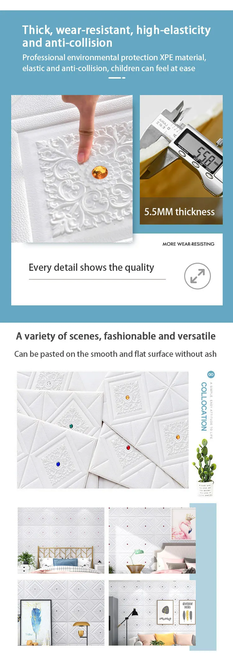 Description Picture 4 of item12pcs 3D Wall Panel Home Decoration Wall Sticker Living Room Foam Self-Adhesive Wallpaper Waterproof And Mildew-Proof Wallpaper
