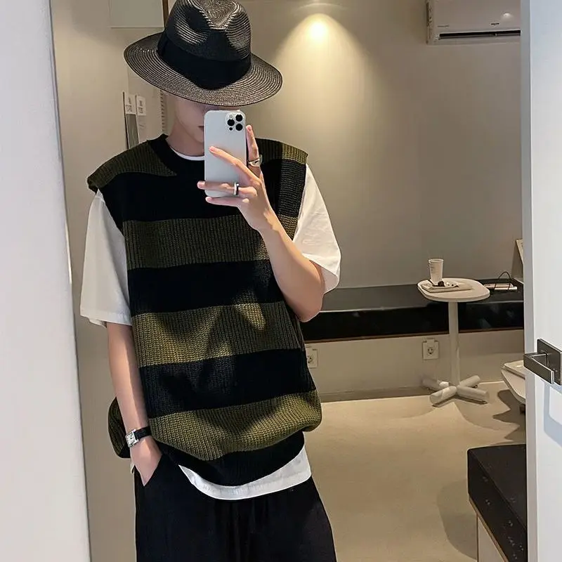 thumbnail image 1 of Chaleco sin mangas, suéter largo para hombre, chalecos de punto con cuello en V para hombre, ropa popular coreana, prendas de punto baratas, cachemira, elegantes y suaves, 1 of 4