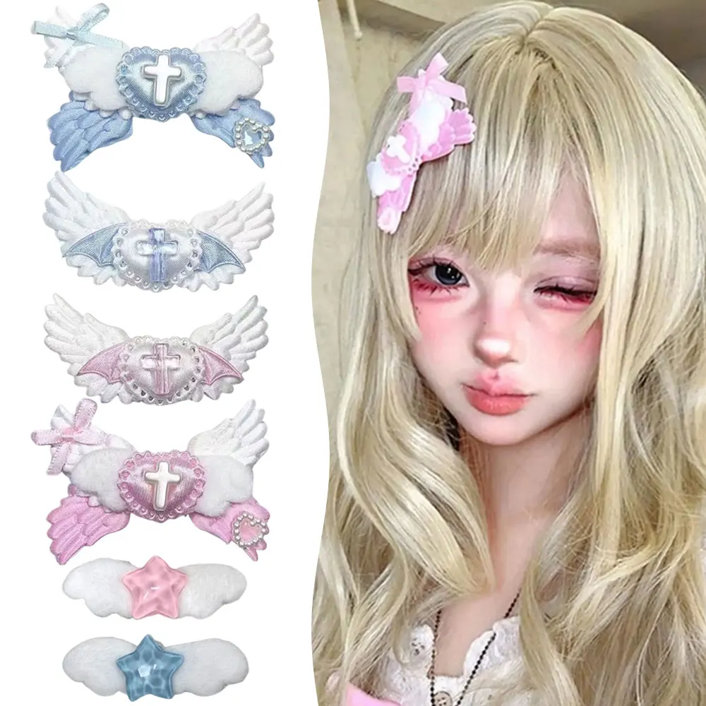 Gothic Heart Angel Wing Bow Hairclip - Y2K Harajuku Lolita Cosplay Accessory