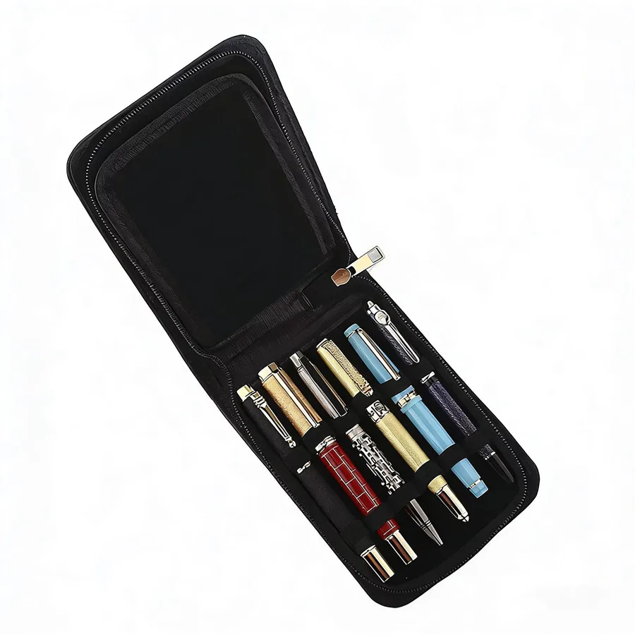 PU 가죽 12 슬롯 펜 케이스 대용량 지퍼 펜 가방 학교 사무실을 위한 휴대용 문구류 보관 홀더