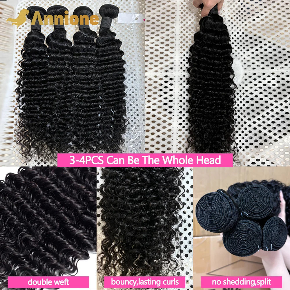 Deep Wave Bundles 100% Human Hair Curly Hair Bundles 12A Raw Hair Bundles 1/3/4 PC Brazilian Kinky Curly Hair Bundles Human Hair 3
