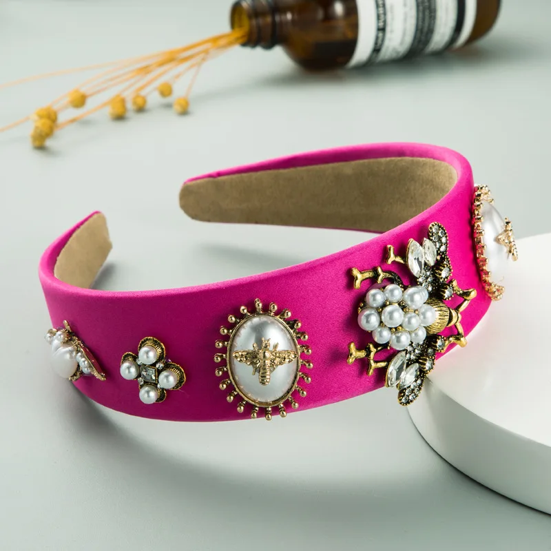 European and American new bees inlaid with rhinestone pearl baroque creative ins wide hair accessories