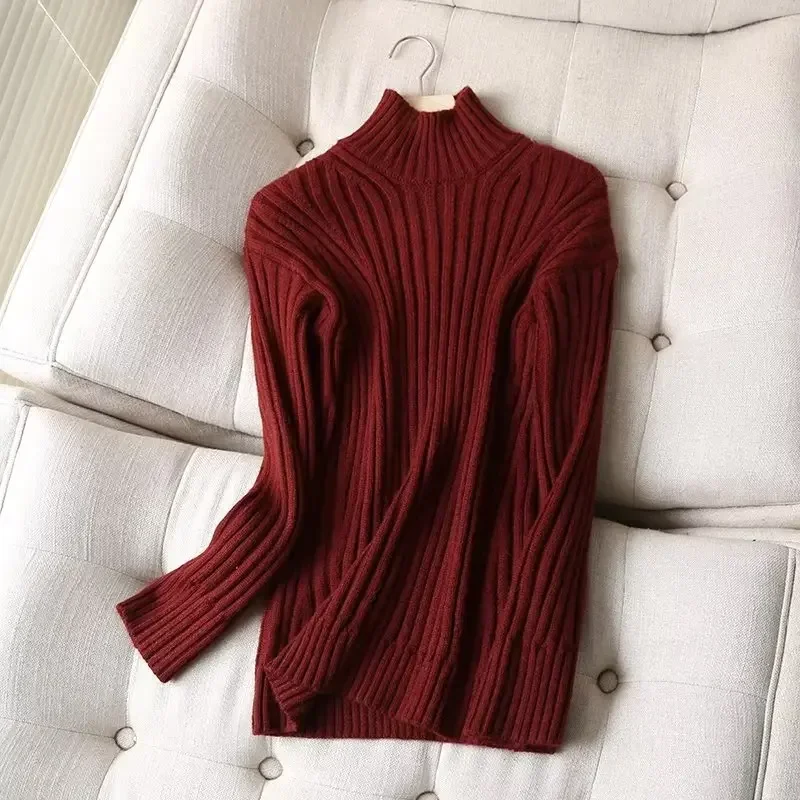 

Women's 2023 Fashion Casual Joker Thick Warm Long Rib Knit Sweater Retro Turtleneck Long Sleeve Pullover Chic Top