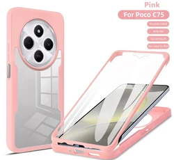 360 Full Protection Clear Phone Case with Bumper Cover for Poco C75 (QS360-Pink)
