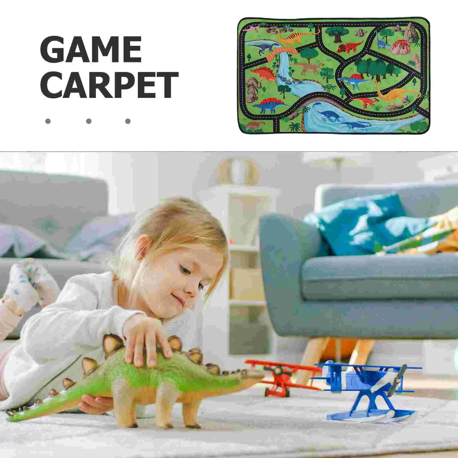 Children's Play Mat Foldable Toddler Toy Track Rug Car Dinosaur Polyester for Toddlers Carpet 4