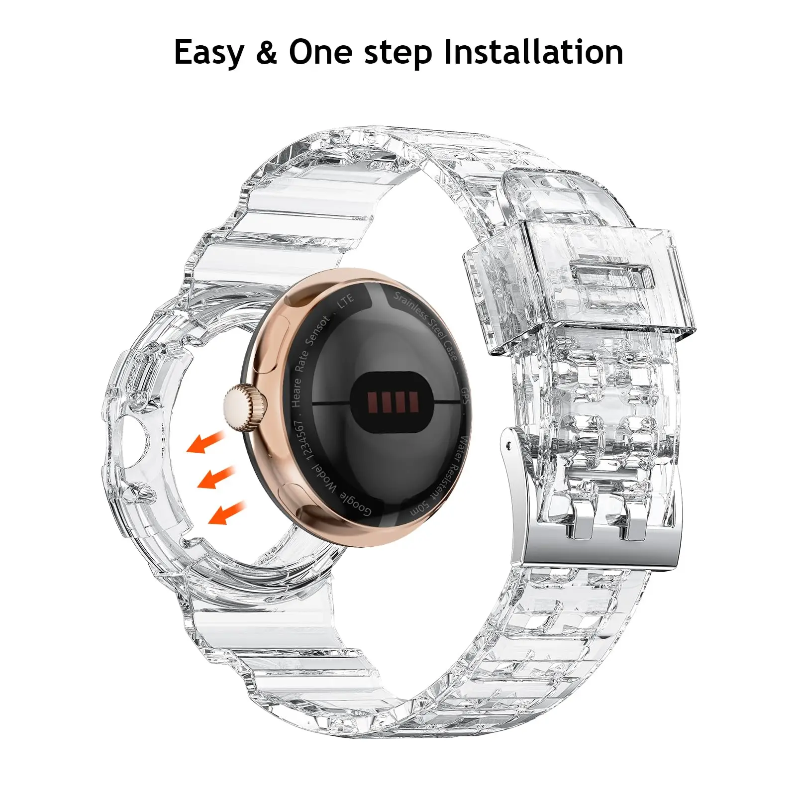 Transparent TPU Case with Integrated Wristband for Pixel Watch 2 - Sporty Smartwatch Accessory Strap