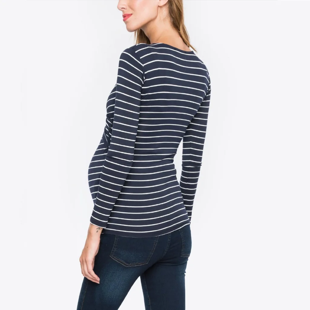 New Pregnant Women T-shirt Maternity Blouse Breastfeeding Casual Long Sleeve Tops Striped Pregnancy Breast Feeding Nursing Shirt 2