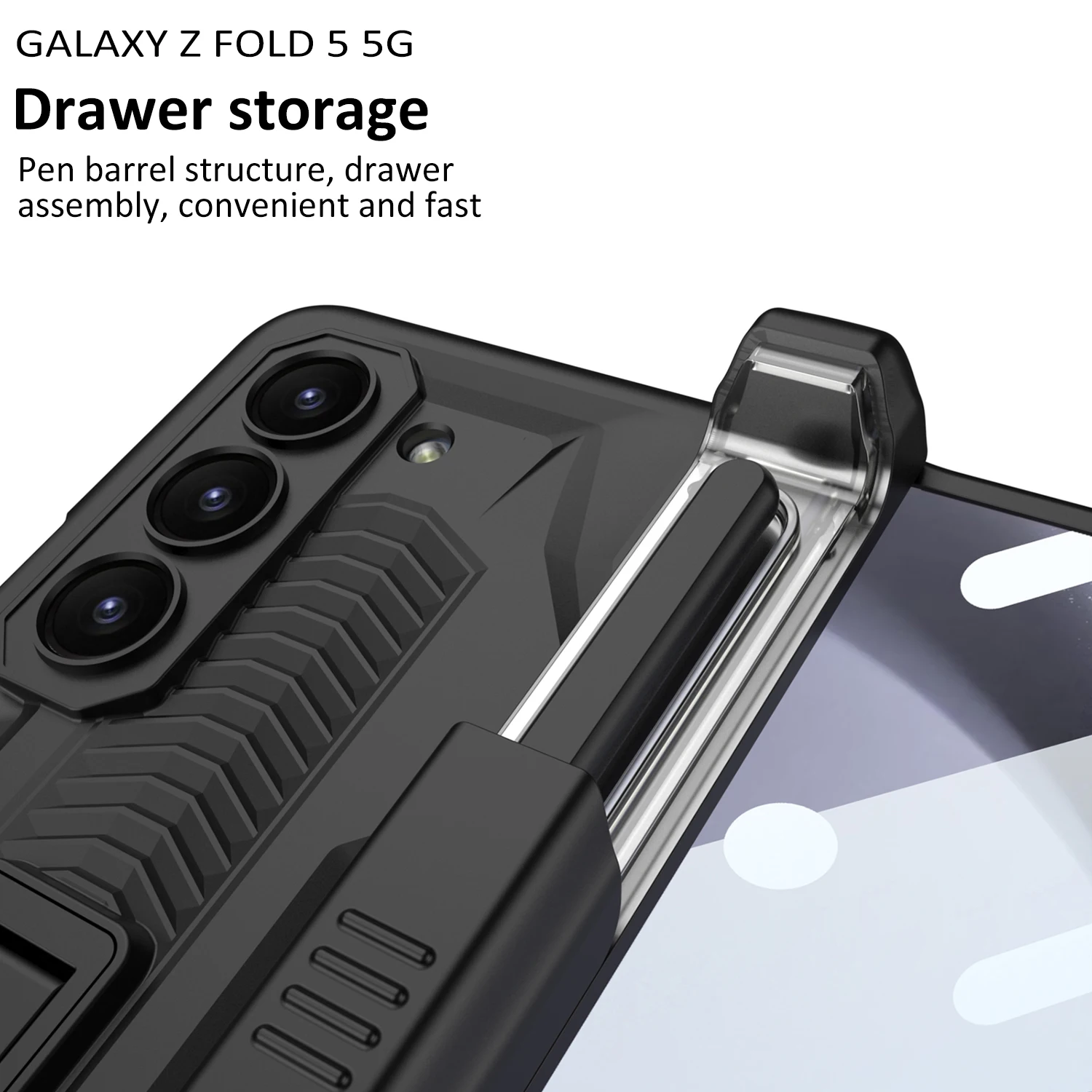 With S Pen Holder For Samsung Galaxy Z Fold 5 Case Hinge Magnetic Fold 4 3 Rugged Armor Kickstand Full Screen Protector Cover