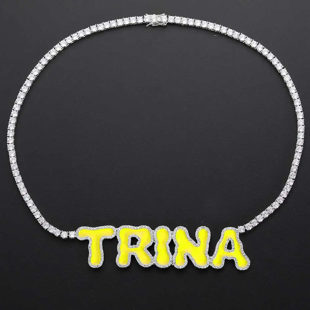 Hip Hop Jewelry Iced Out Zircon Letter Name Pendant Personalization Custom Square Capital Letter Name Pendant