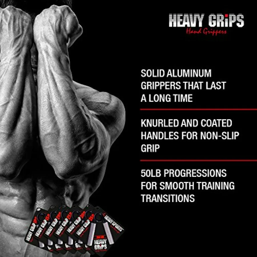 Heavy Grips Hand Grippers - Set of 3 Non-Slip - 100lb, 150lb, 200lb – Effectively Train Your Hand Grip Strength - Targeted Forea