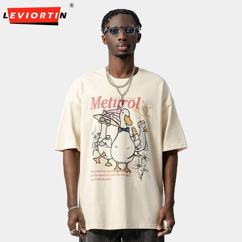 

Hip Hop Oversized Streetwear T-Shirt Men Duck Print Punk Gothic Cotton Tshirt Fashion Harajuku Versatile Loose Tee Top