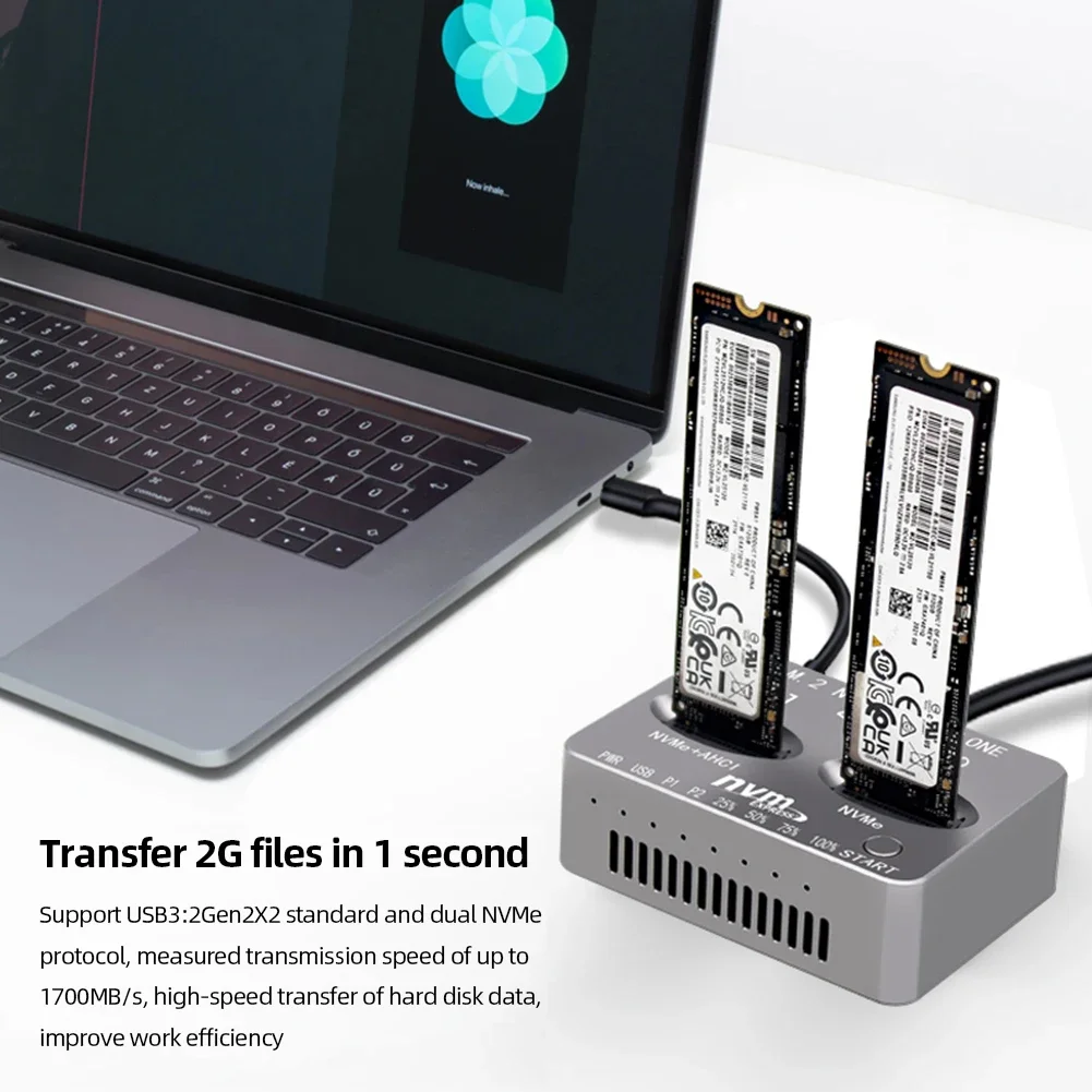 Dual-Bay M.2 NVME SSD Clone USB3.2 Type C External Hard Disk Box for M2 SSD M Key external hard drive case ssd enclosure hard drive enclosure hard disk case external hard drive box hdd case enclosure hard drive adapter ssd adapter