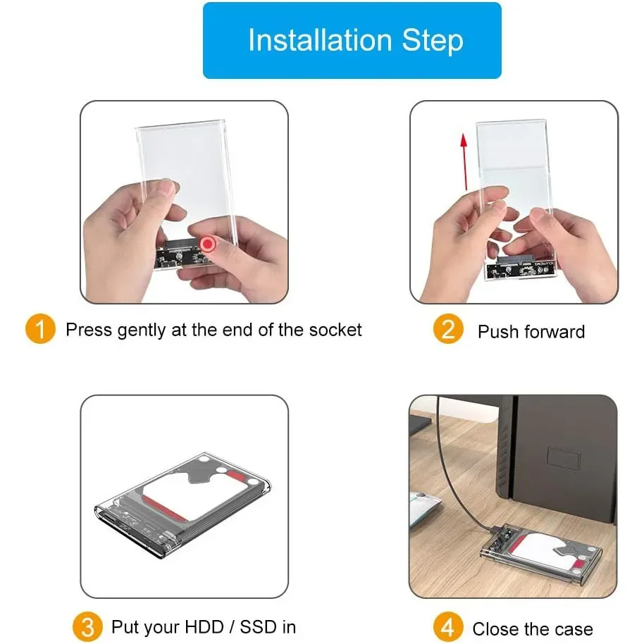 GUDGA ܺ SSD ̽ 2.5  SATA to USB 3.1 5Gbps 3.0 Type-C USB 3.1 ũ 2.5 Hdd Ŭ ޴ SSD ڽ PC ƮϿ  ܺ SSD ̽