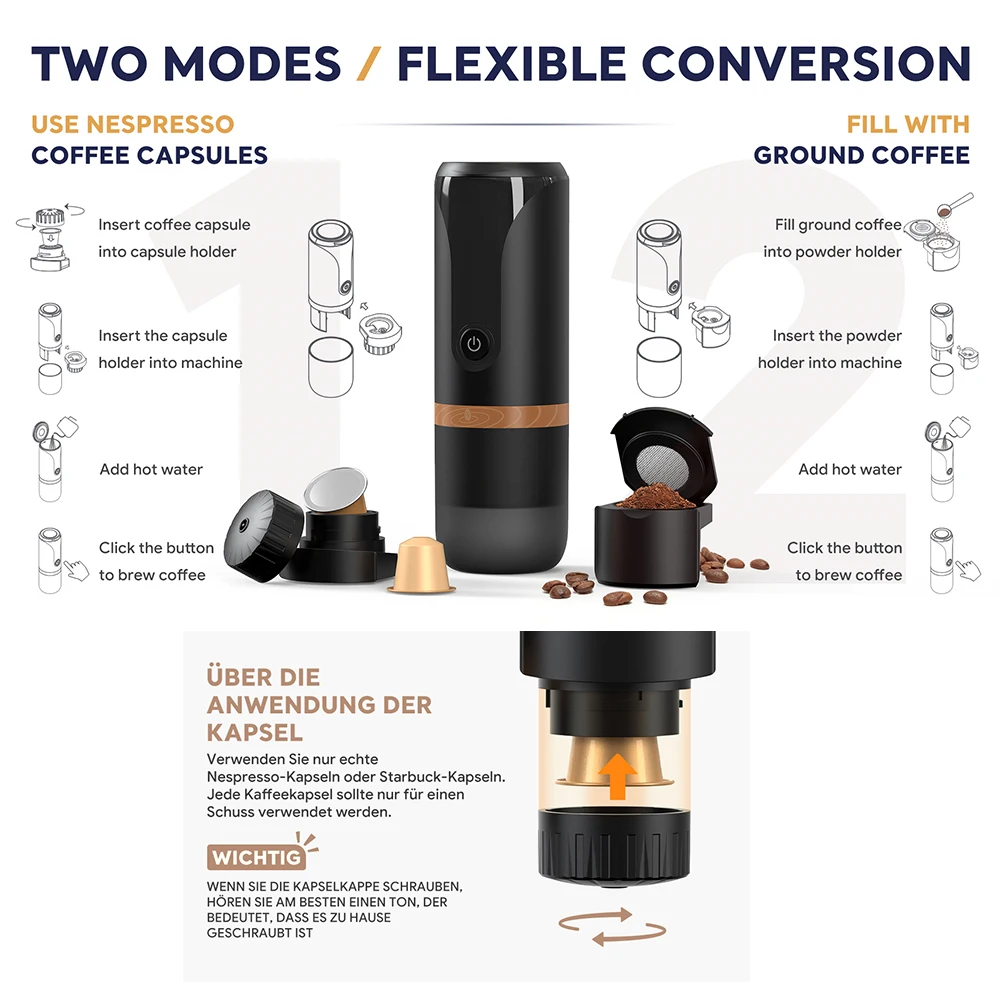 Portable Espresso Coffee Machine 2in 1 Fit Nespresso Capsule Coffee Powder Rechargeable Electric Maker For Car & Travel espresso coffee maker coffee maker espresso maker