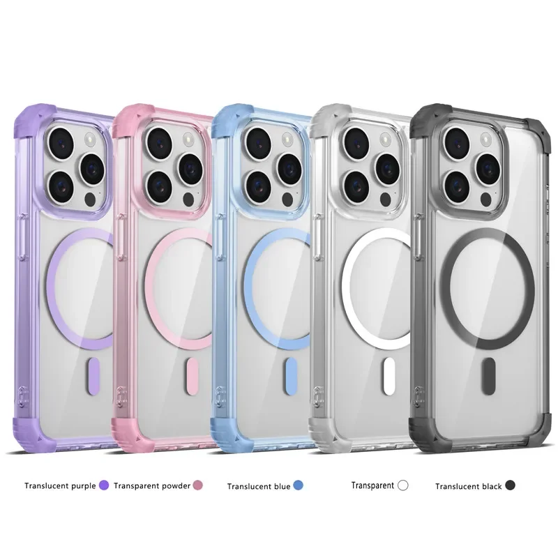 Enhanced Armor Shockproof Magnetic Wireless Charging Transparent Case with Magsafe Cover