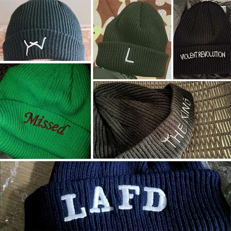 DIY Personalized Beanie Embroidered Design Autumn Winter Knitted Hats For Men Women Warm Knit Hats Skullies Beanies