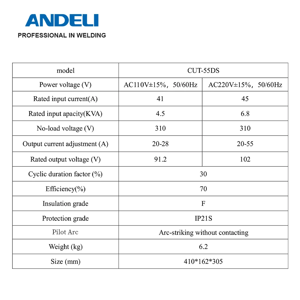 ANDELI 110/220V Plasma Cutting Machine HF Pilot Arc Non-contact Cutting 2T/4T IGBT Inverter Plasma Cutter Cut for Metal 6