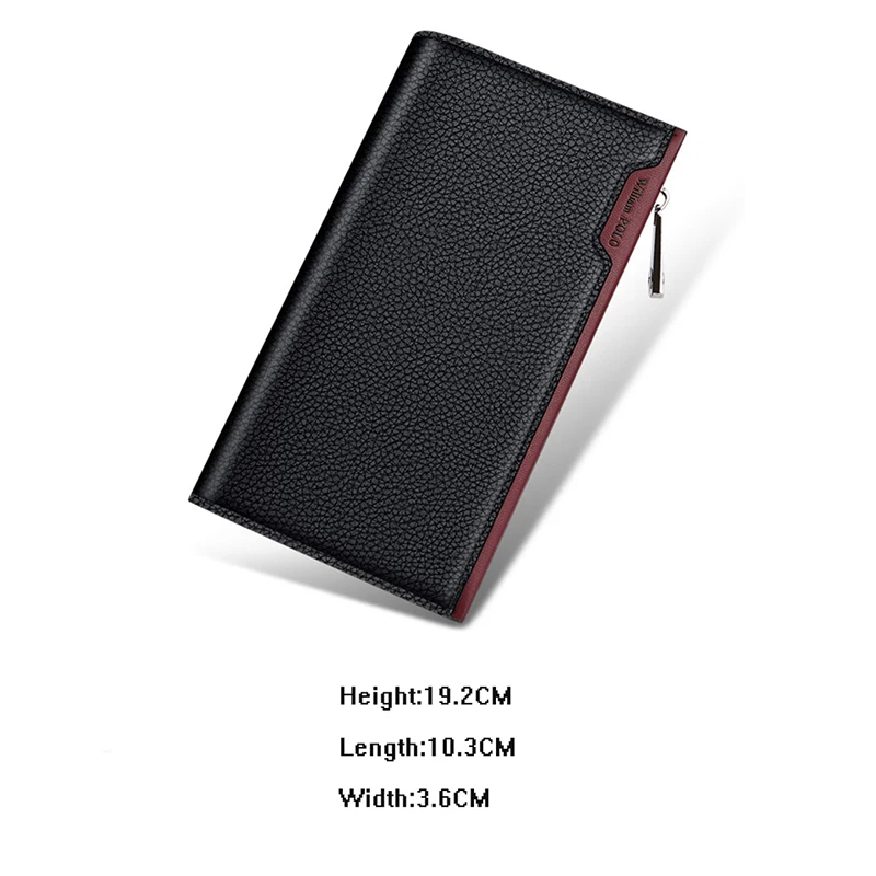 WILLIAMPOLO Men's Wallet Long Style 100% Cow Leather Fashion Business High Quality Clutch Wallet Card Holder Coin Zipper Purse 6