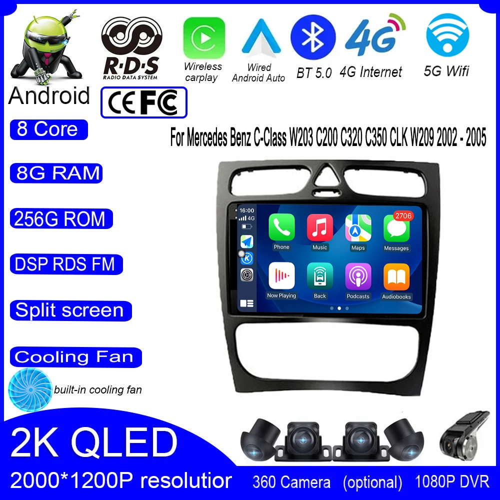 

9 Inch Android 13 For Mercedes Benz C-Class W203 C200 C320 C350 CLK W209 2002 - 2005 Car Radio WIFI Navigation Autoradio GPS