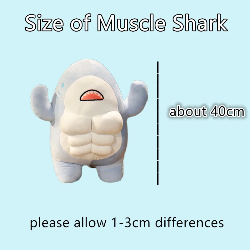 40cm Muskel Hai Plüsch Puppe niedlich aus gearbeitet Hai ausgestopfte Cartoon Spielzeug starkes Tier Kissen für Mädchen Freund Geschenke – Detail 5