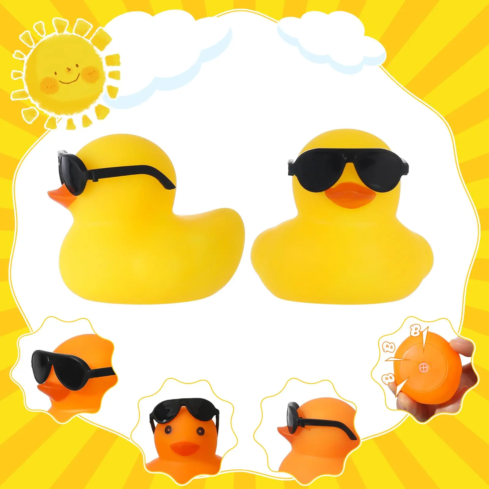  6/12/24 Pcs Mini Rubber Ducks Black with Sunglasses,  Tiny Duck Rubber Duck in Bulk for Car Dashboard Decorations Party Favors 2