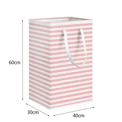 Spacious 75L Laundry Hamper with Handles - Durable Storage Basket for Home, Dorms, and Hotels (Pink strip)