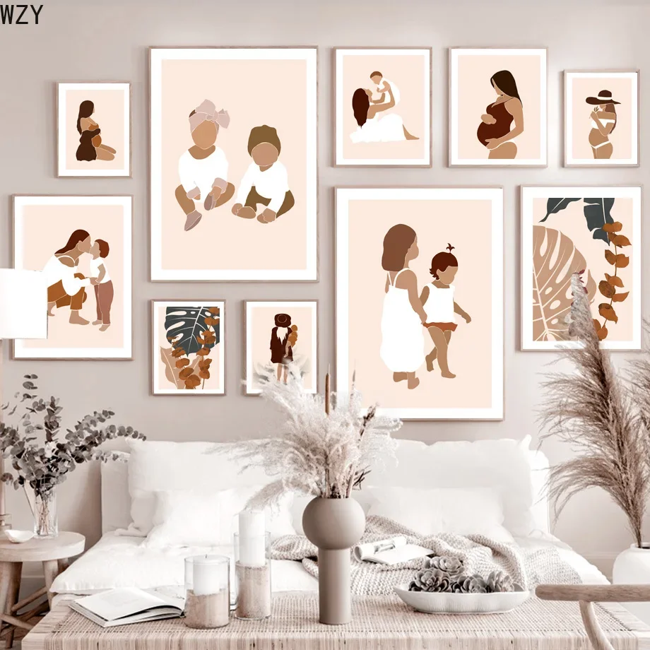

Mother Child Monstera Baby Family Boho Wall Art Canvas Painting And Prints Wall Pictures For Living Room DecorNordic Posters