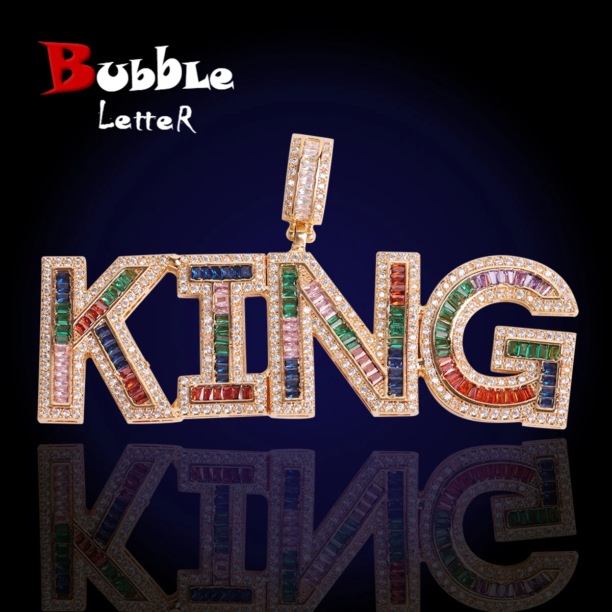 

Bubble Letter Customized Name Necklace for Men Mixed Color Baguette Iced Out Pendant Real Gold Plated Hip Hop Rock Jewelry