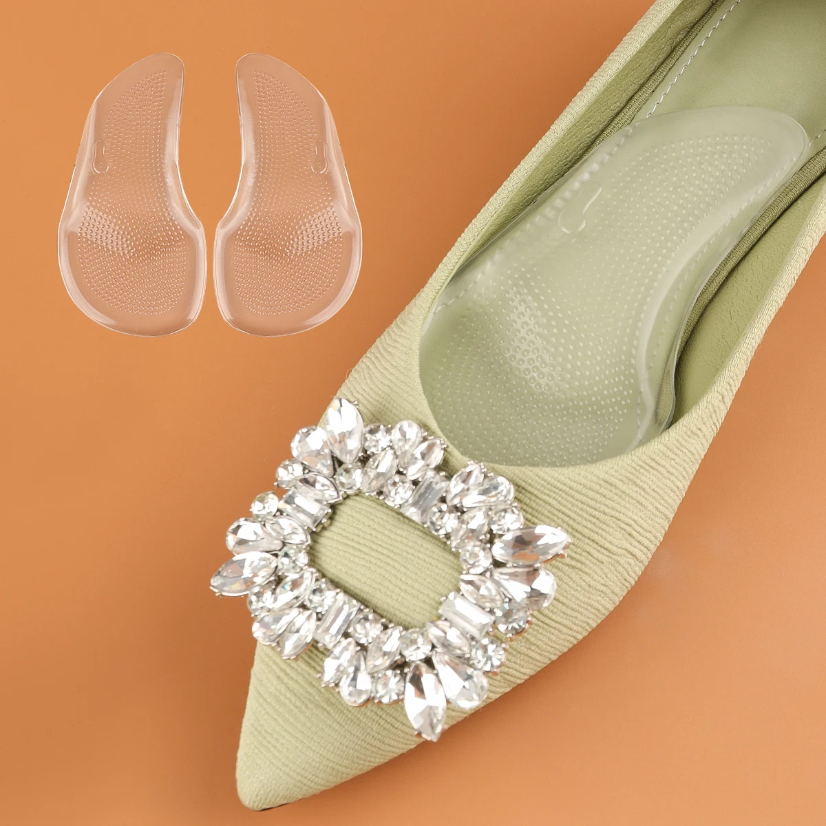 Sportsschuhe Portable Silikon Orthopädesch Fouss Insoles Transparent Arch Support Pad Soft High Heel Inserts Këssen Pads_voghion.com