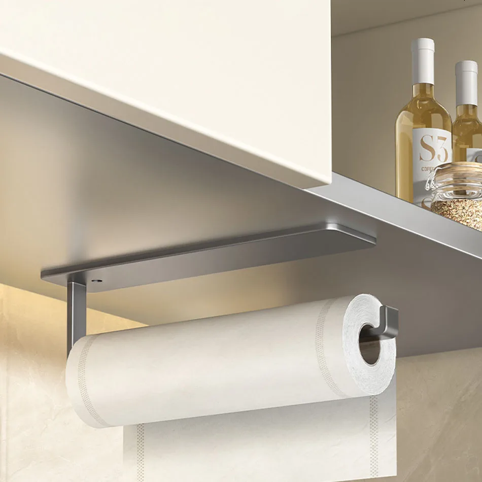 Paper Holder Adhesive Aluminum White Black Grey Wall Mount Kitchen Bathroom Cupboard Stand paper towel holder toilet paper holder toilet paper rack toilet roll holder paper towel rack tissue holder Toilet Paper Towel Roll Tissue Hanger