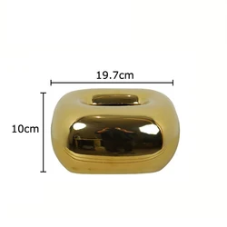 Elegant Round Corner Ceramic Tissue Box (Golden)