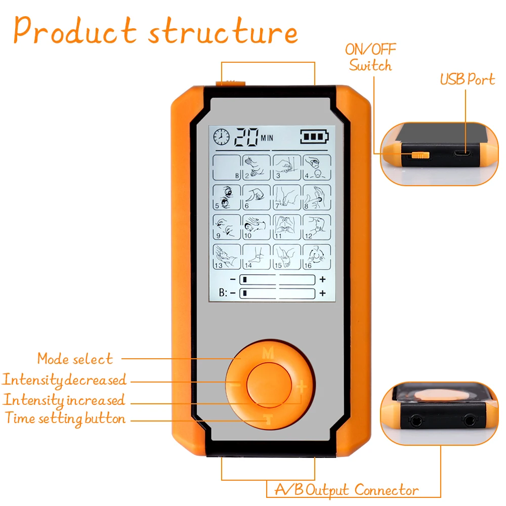 modos dezenas ems dispositivo massageador elétrico músculo stimulationr pulsos de baixa frequência muscular relaxa massageador para almofadas elétrodo