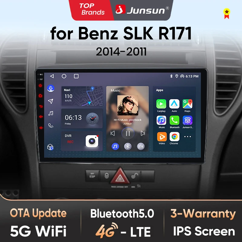Junsun AI 4G LTE Kabelloses CarPlay Android Auto Autoradio für Mercedes Benz SLK-Klasse R171 2004 2005 2006 2007 2008 2009 2010 2011 SLK200 SLK280 SLK300 GPS Navi BT DSP RDS FM Plug & Play