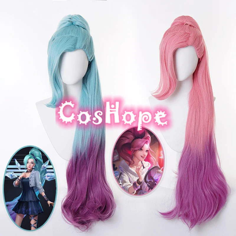 

Seraphine Cosplay All Out LOL Kda Cosplay 100cm Pink Blue Purple Wig Cosplay Anime Cosplay Wigs Heat Resistant Synthetic Wigs