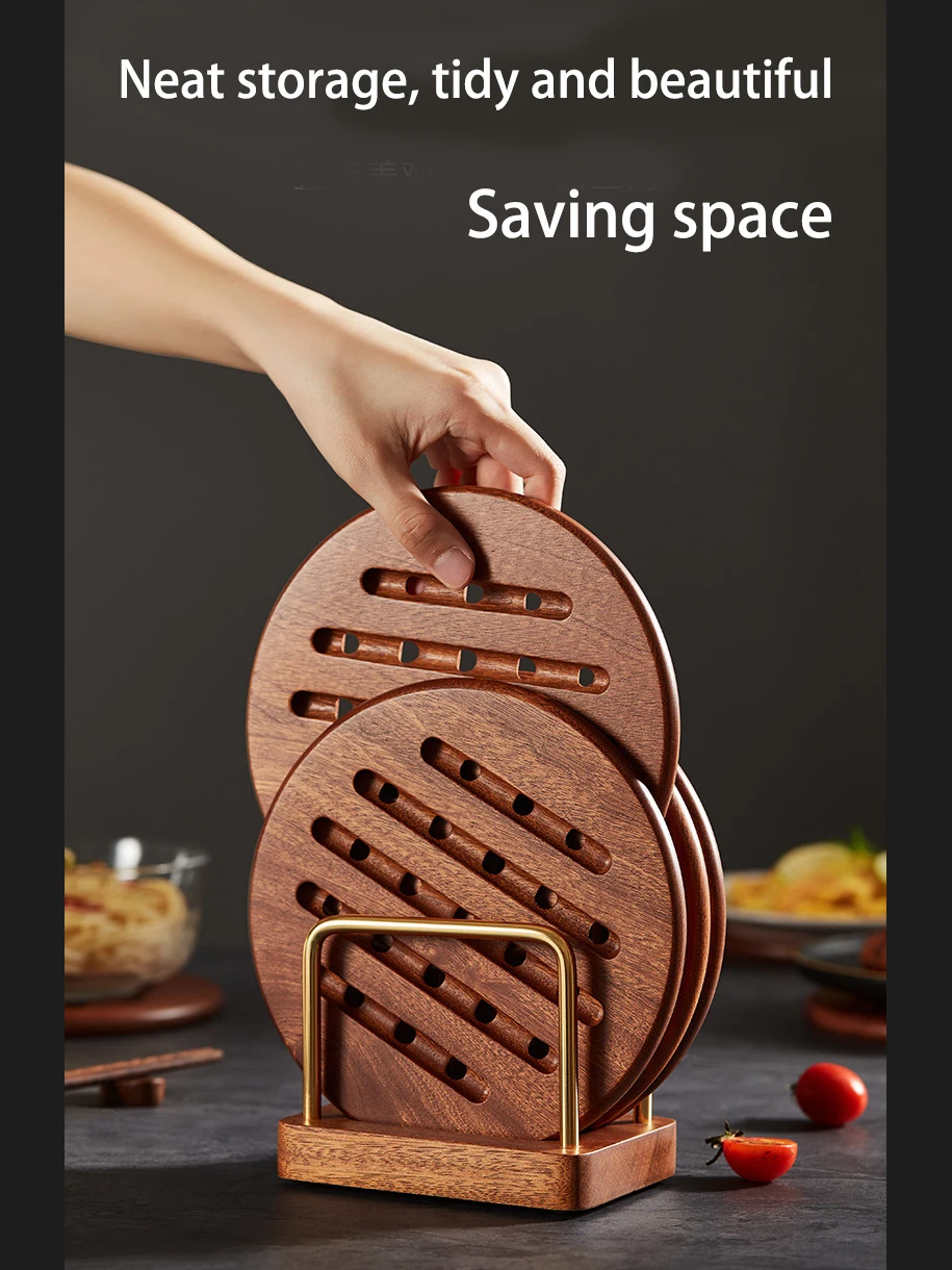 2Pcs Circular Ebony Anti-Slip Heat Insulation Pads – Wooden Pot Mats for Hot Pots 1